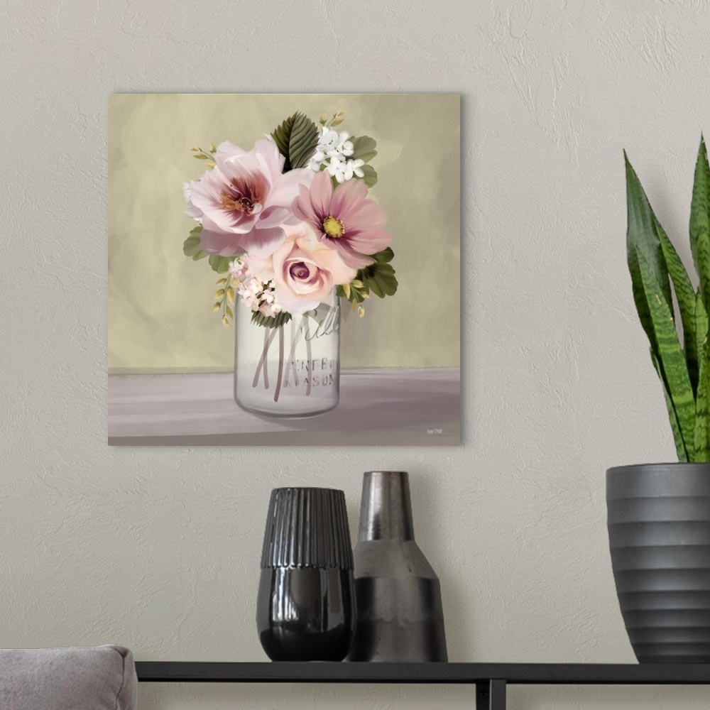 A modern room featuring Pink Mason Jar Floral