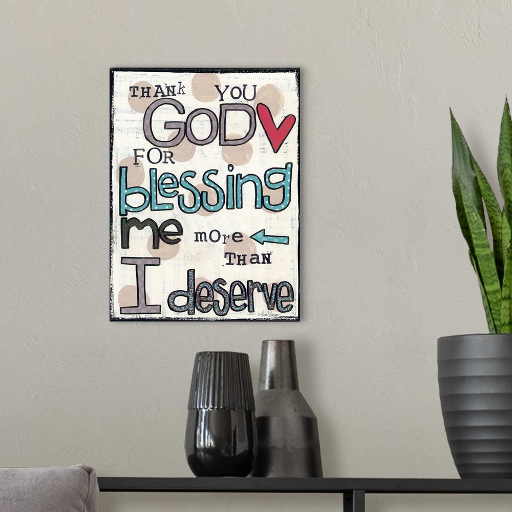 A modern room featuring Religious sentiment in handwritten block letters with a dot pattern.