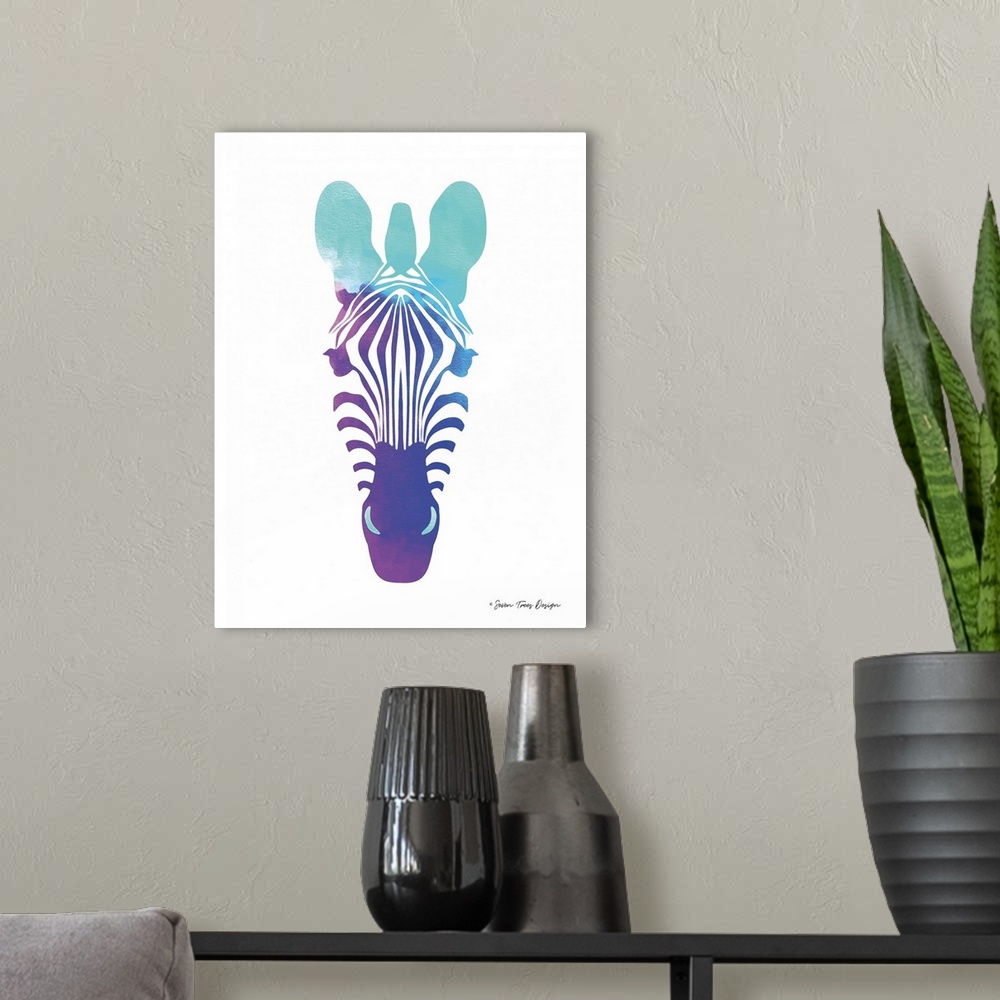 A modern room featuring Violet and Teal Zebra