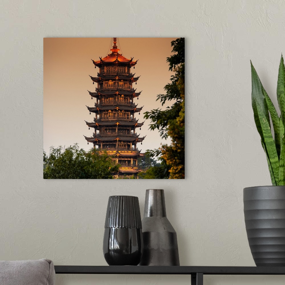 A modern room featuring Pagoda at dusk, China 10MKm2 Collection.