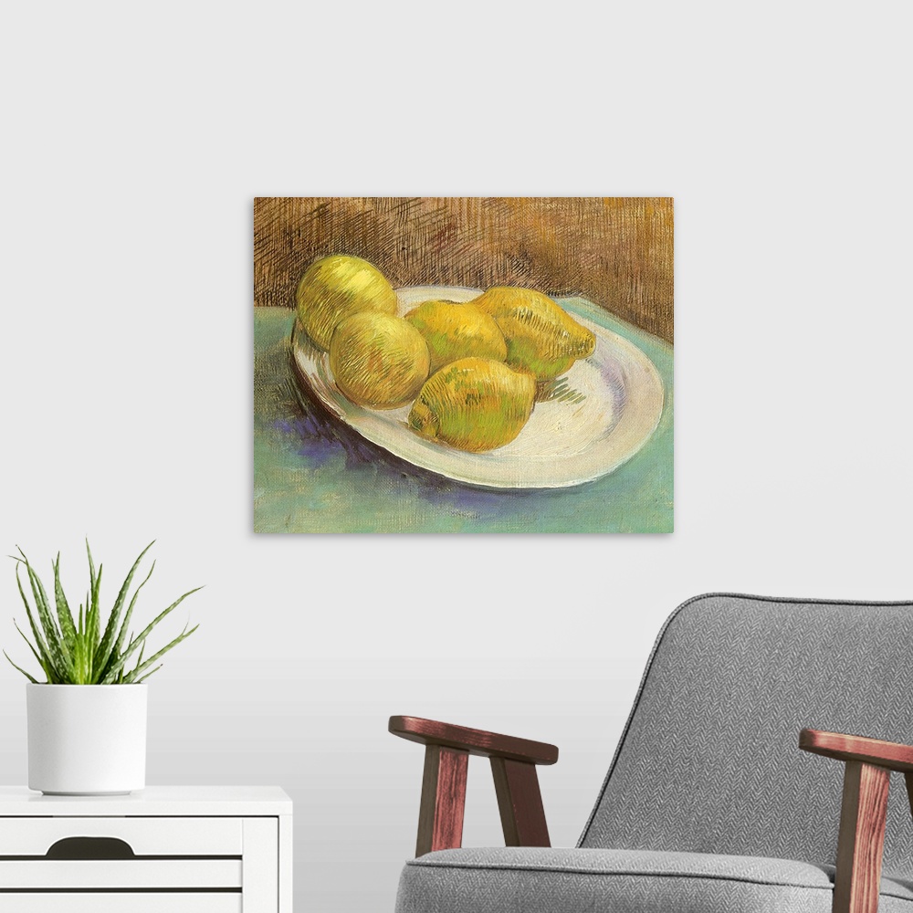 A modern room featuring Still Life with Lemons on a Plate