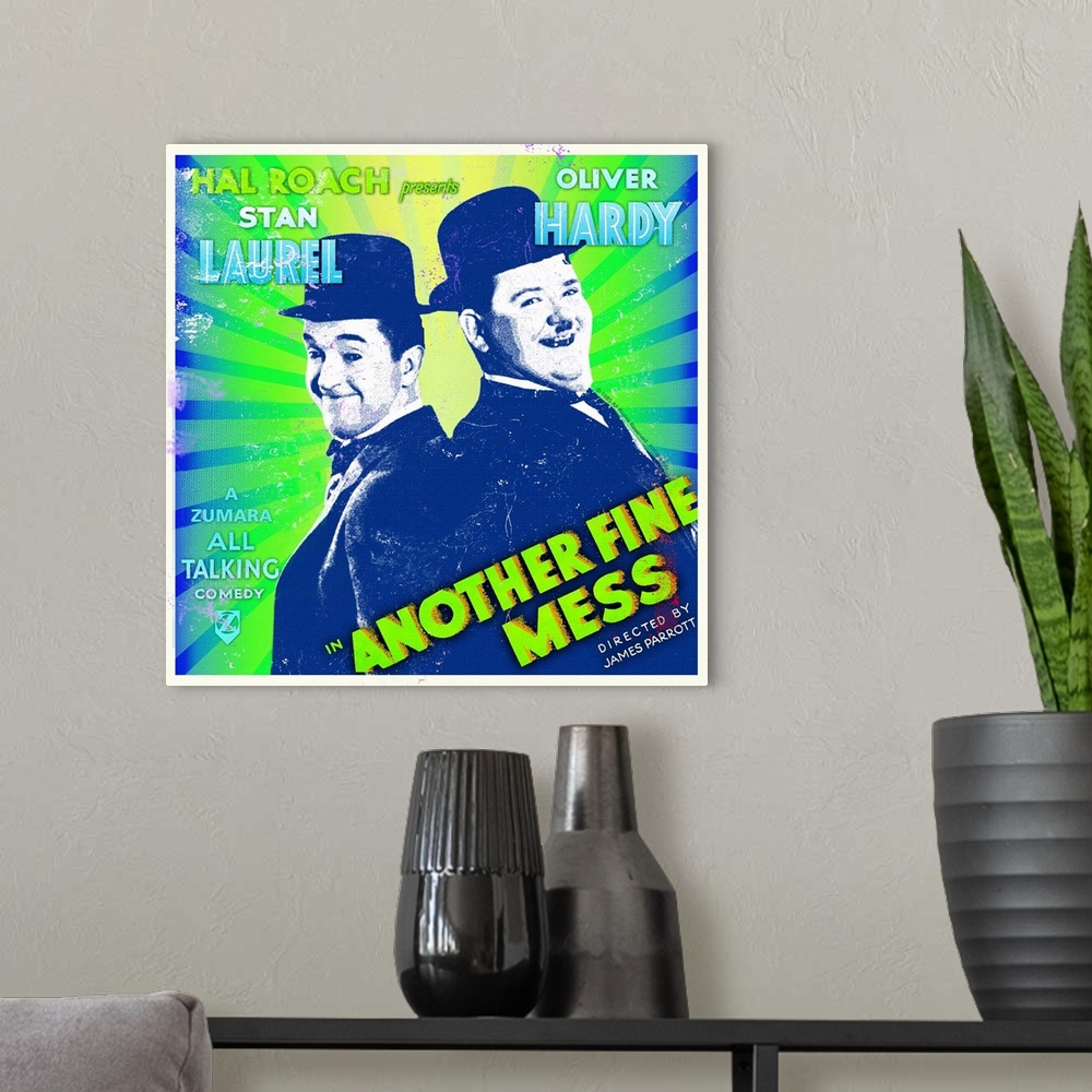 A modern room featuring Laurel and Hardy Watercolor Another Fine Mess