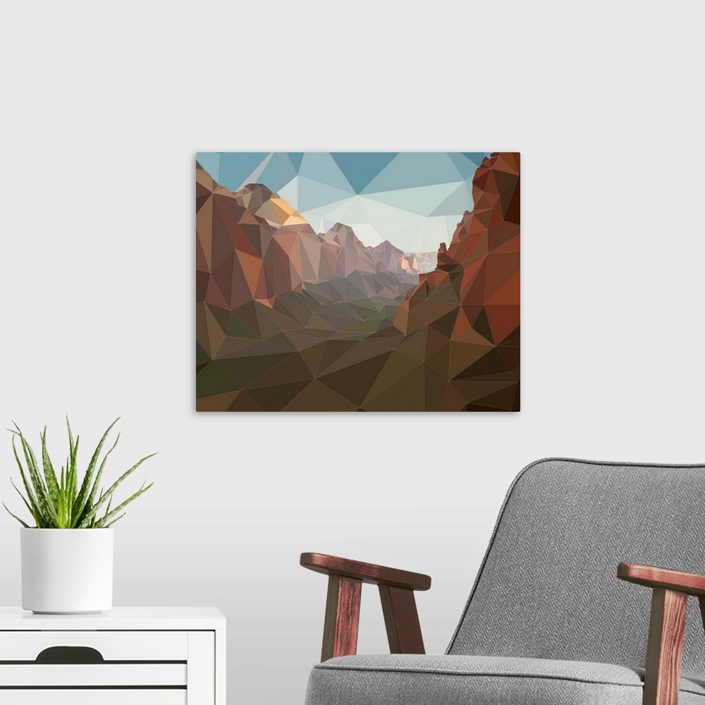 A modern room featuring Canyonlands in Zion National Park, Utah, rendered in a low-polygon style.