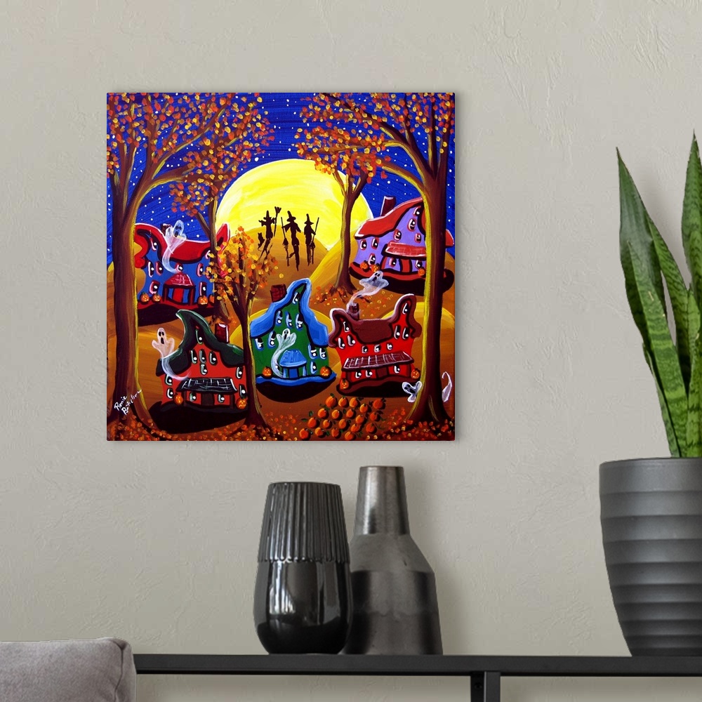 A modern room featuring The Witches are dancing in front of the full moon on this Halloween night while the Ghosts are al...