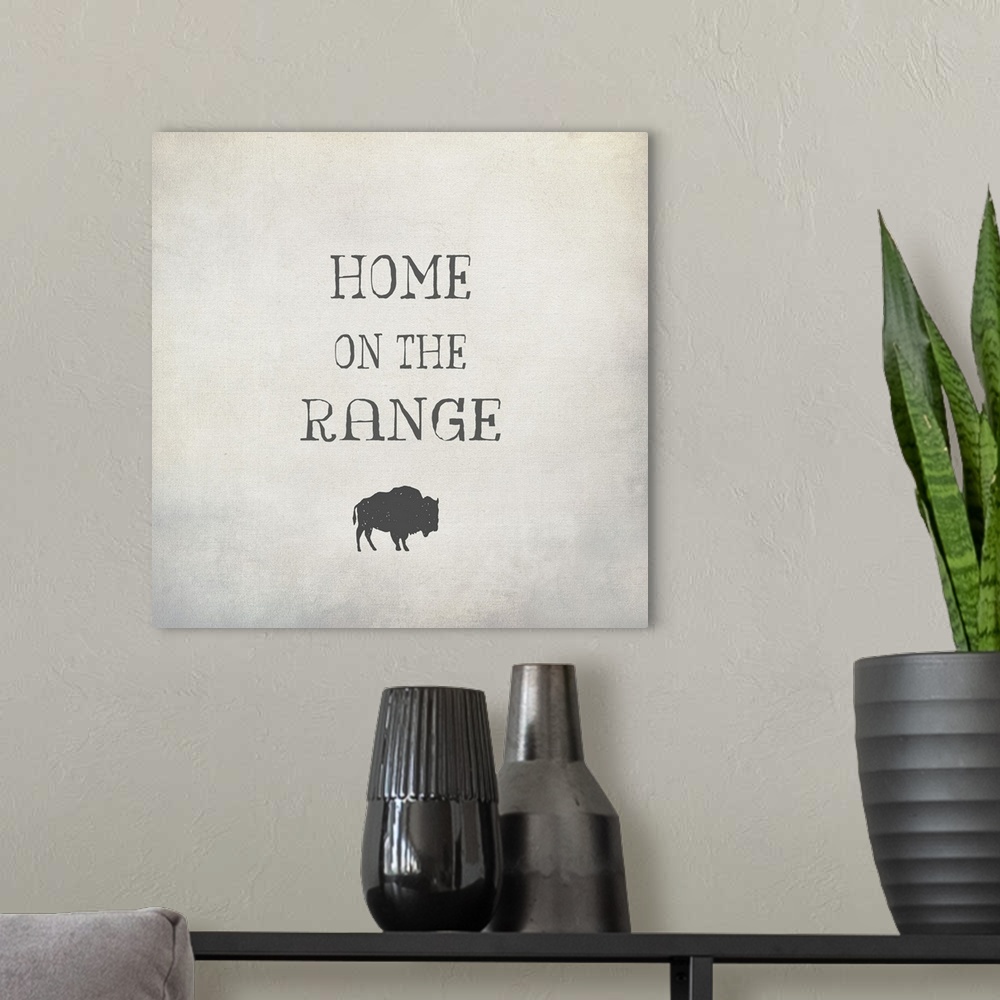 A modern room featuring "Home on the Range" with a bison on a light gray background.
