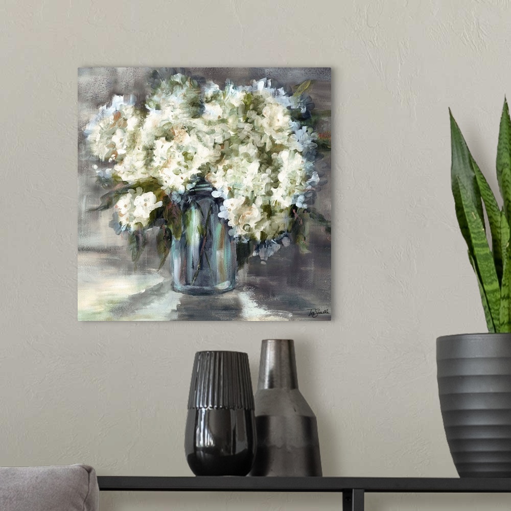 White and Taupe Hydrangeas Sill Life Wall Art, Canvas Prints, Framed ...