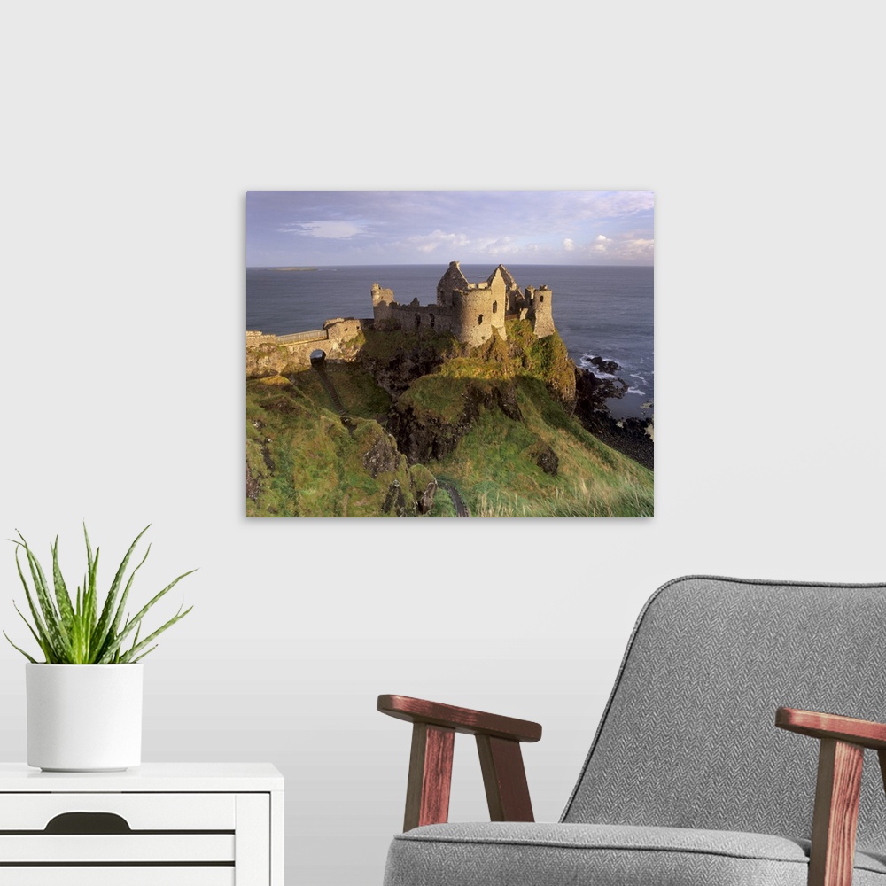 A modern room featuring Dunluce Castle, Portrush, Northern Ireland, UK