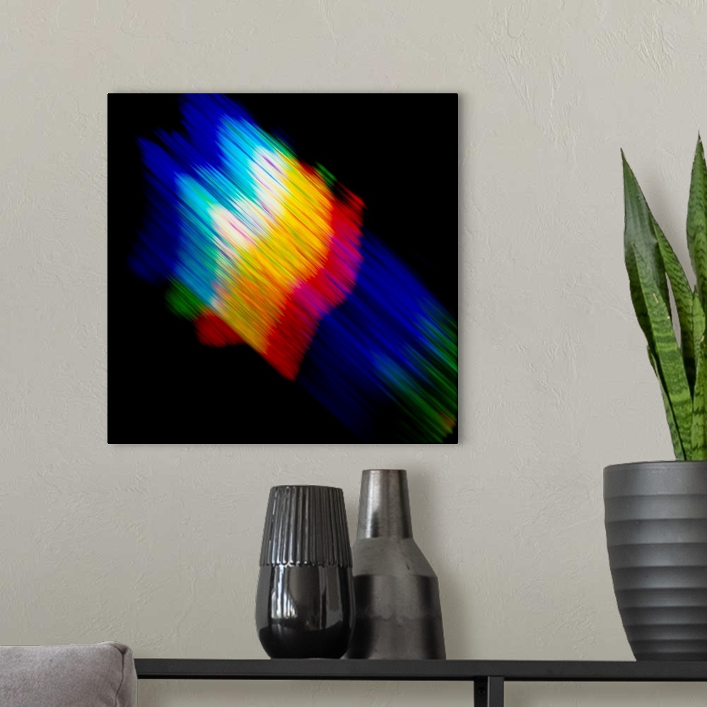 A modern room featuring Diffraction. Abstract pattern formed by diffracted light.