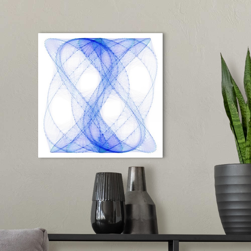 A modern room featuring Computer artwork of a Lissajous figure or Bowditch curve, which is the graph of a system of param...