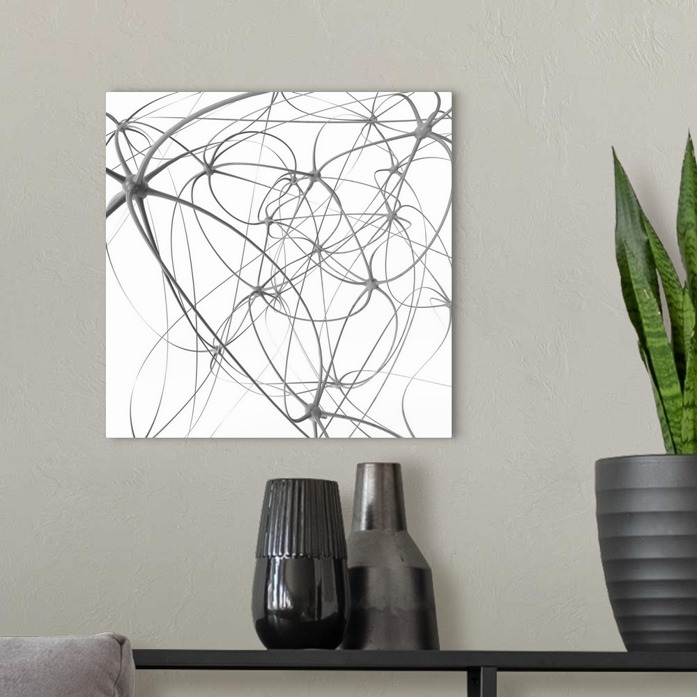 A modern room featuring Neural network, conceptual computer artwork