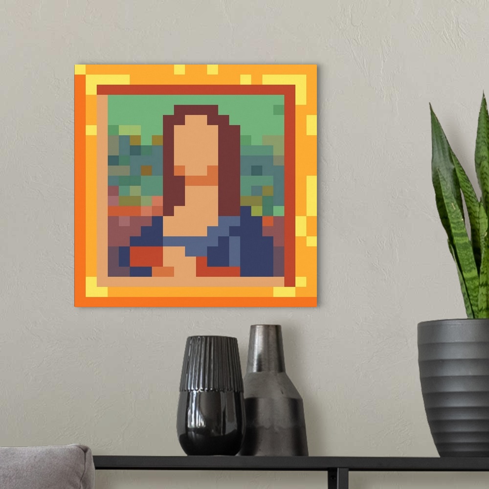 A modern room featuring An icon of a framed painting. Pixel sprite. Originally a vector illustration.