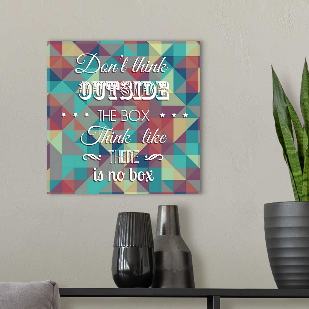 A modern room featuring Inspirational quote on a geometric design background