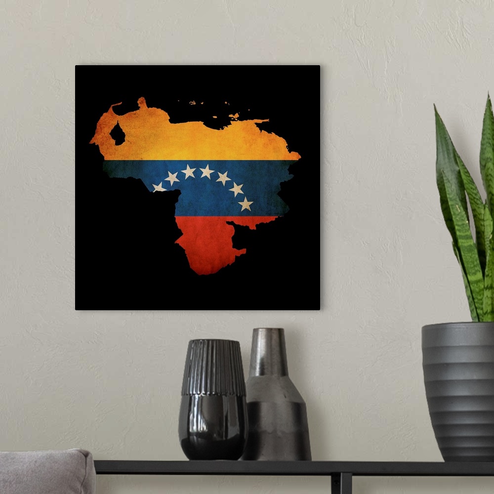 A modern room featuring Outline Map Of Venezuela With Grunge Flag Insert Isolated On Black