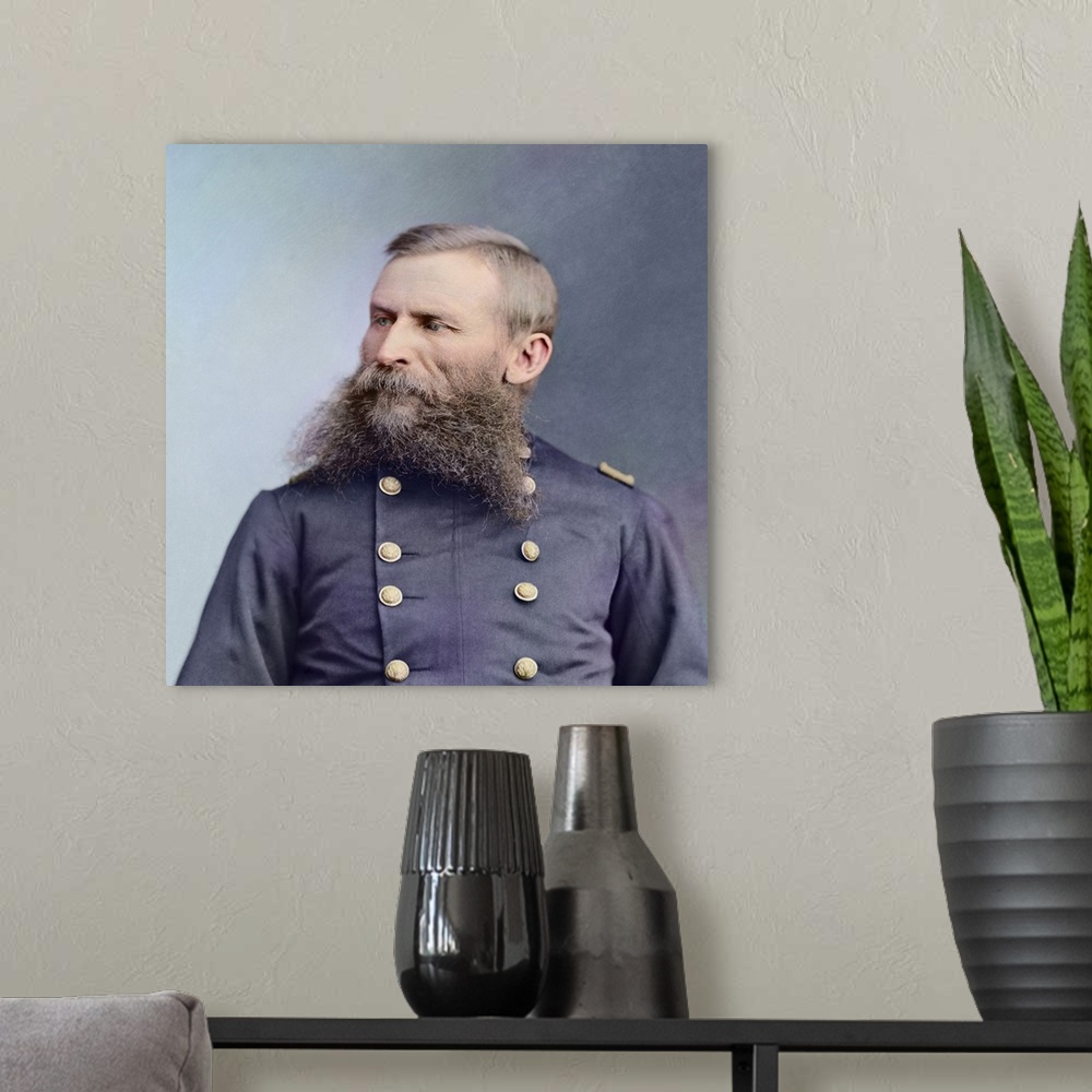 A modern room featuring Civil War portrait of General George Crook. This image has been digitally colorized.