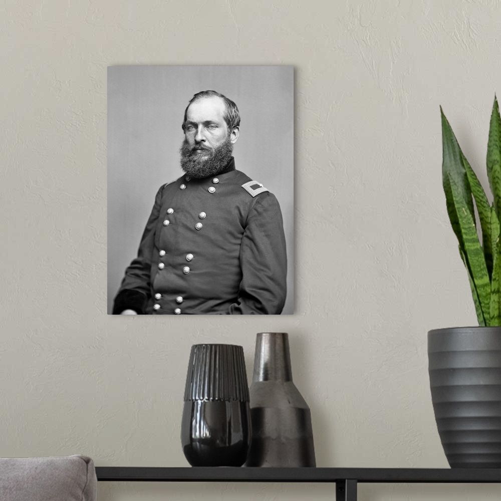 A modern room featuring Civil War portrait of General James Garfield.