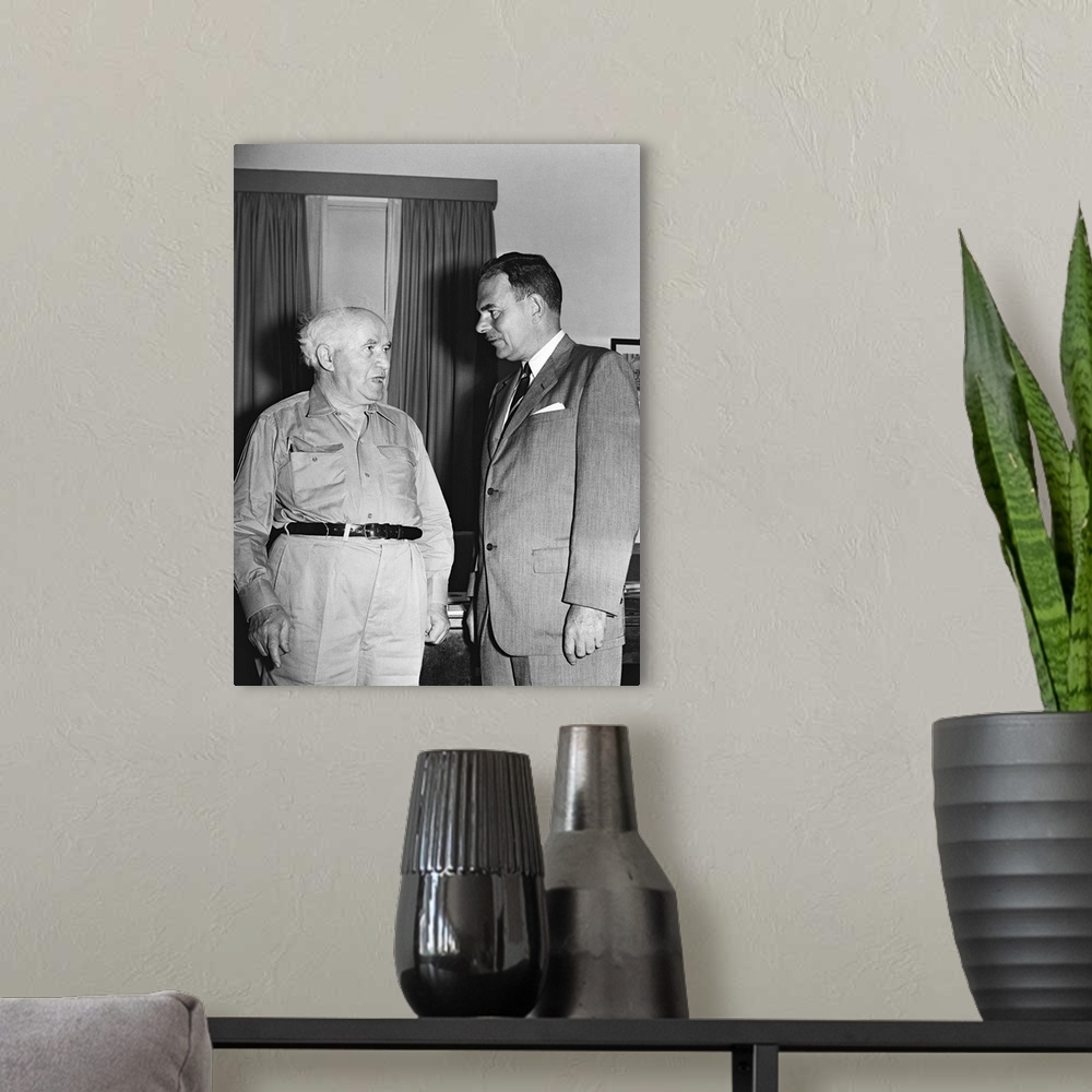 A modern room featuring Former New York Governor Thomas E. Dewey visiting Prime Minister David Ben-Gurion.