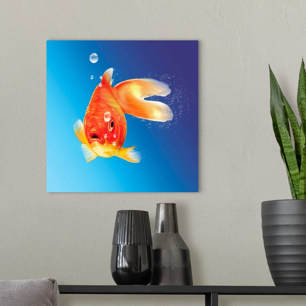 A modern room featuring Goldfish with water bubbles.
