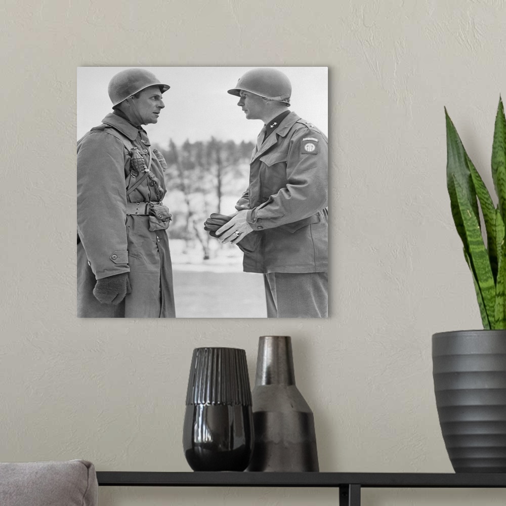 A modern room featuring Major General Matthew Ridgway and James Gavin during the Battle of the Bulge.