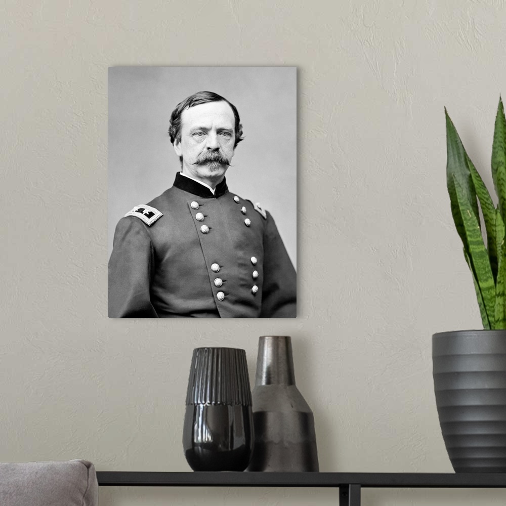 A modern room featuring Portrait of Union Major General Daniel Sickles.