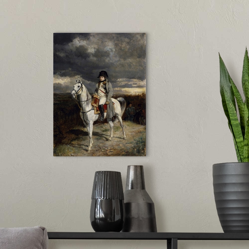A modern room featuring Reproduction painting of Napoleon Bonaparte on horseback.