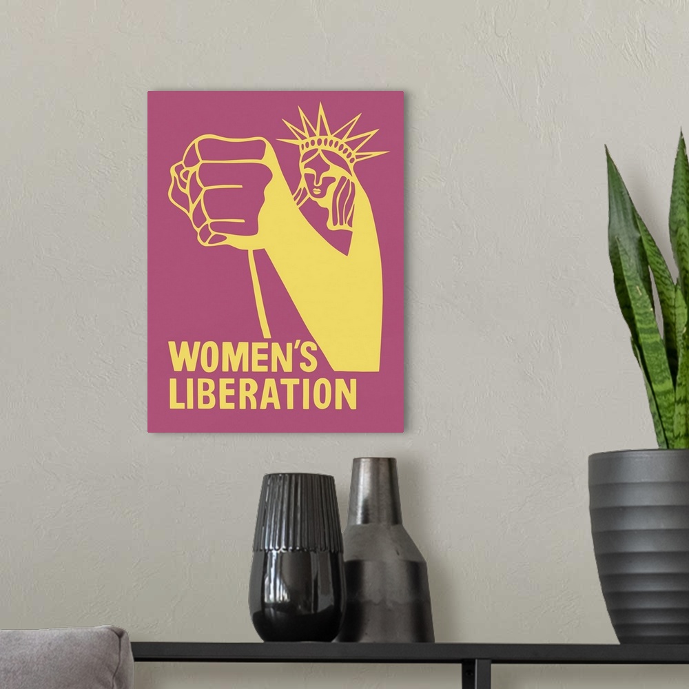A modern room featuring Retro socio-political history print features the sentiment underlying Women?oos Liberation Moveme...