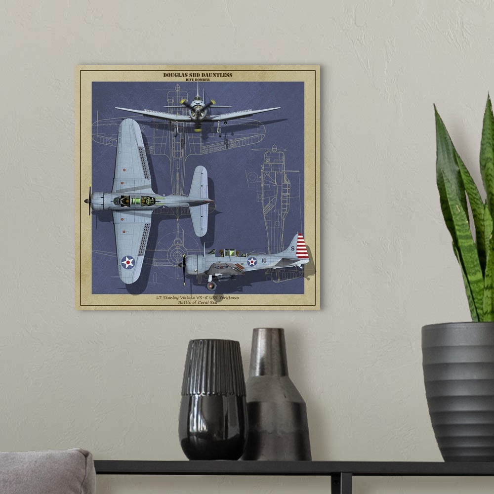 A modern room featuring SBD Dauntless dive bomber of World War II.