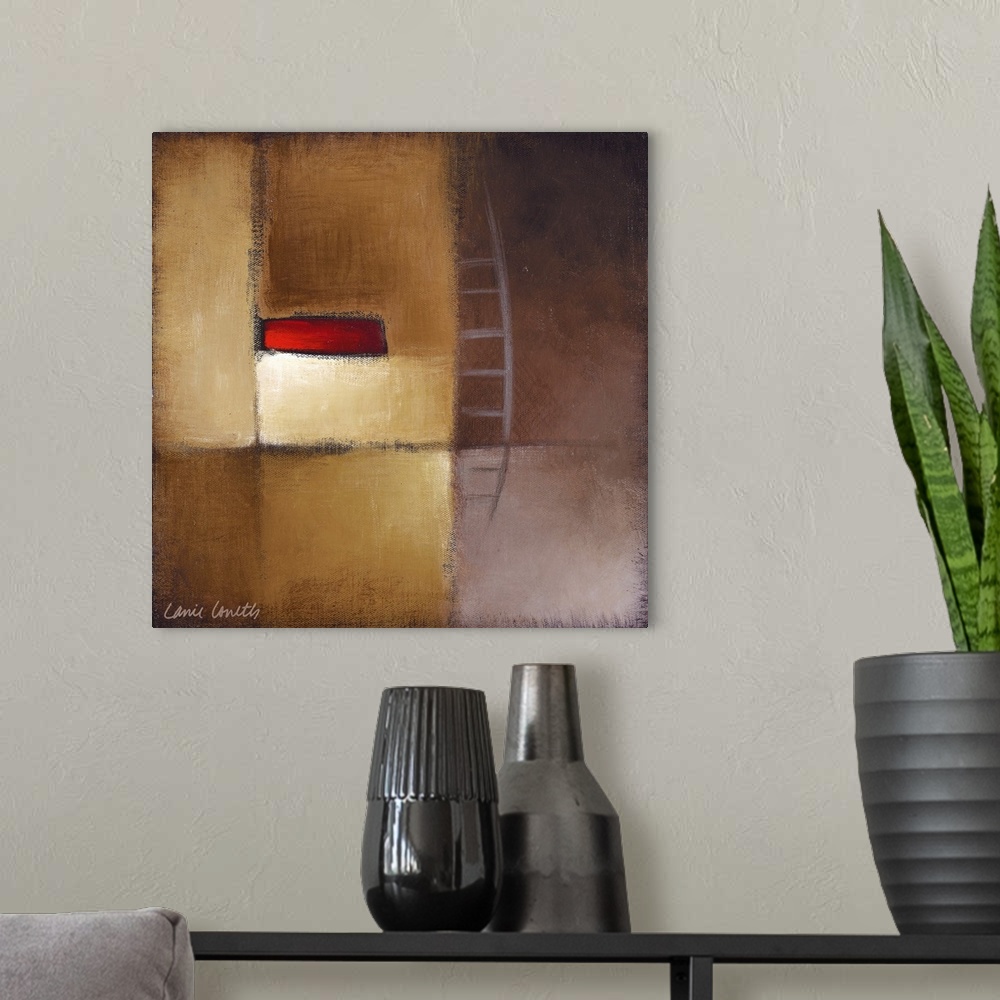 A modern room featuring Abstract artwork, originally acrylic on canvas.