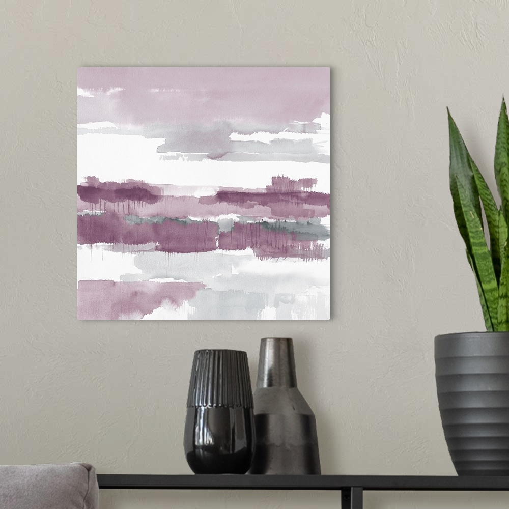 A modern room featuring Contemporary watercolor painting using the color amethyst.