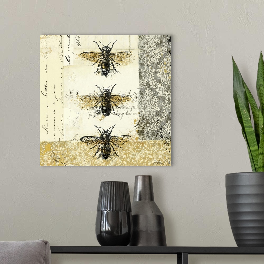 A modern room featuring Golden Bees 'n Butterflies I