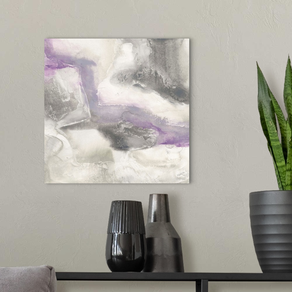 A modern room featuring Contemporary artwork with heavy textures of abstract waves.