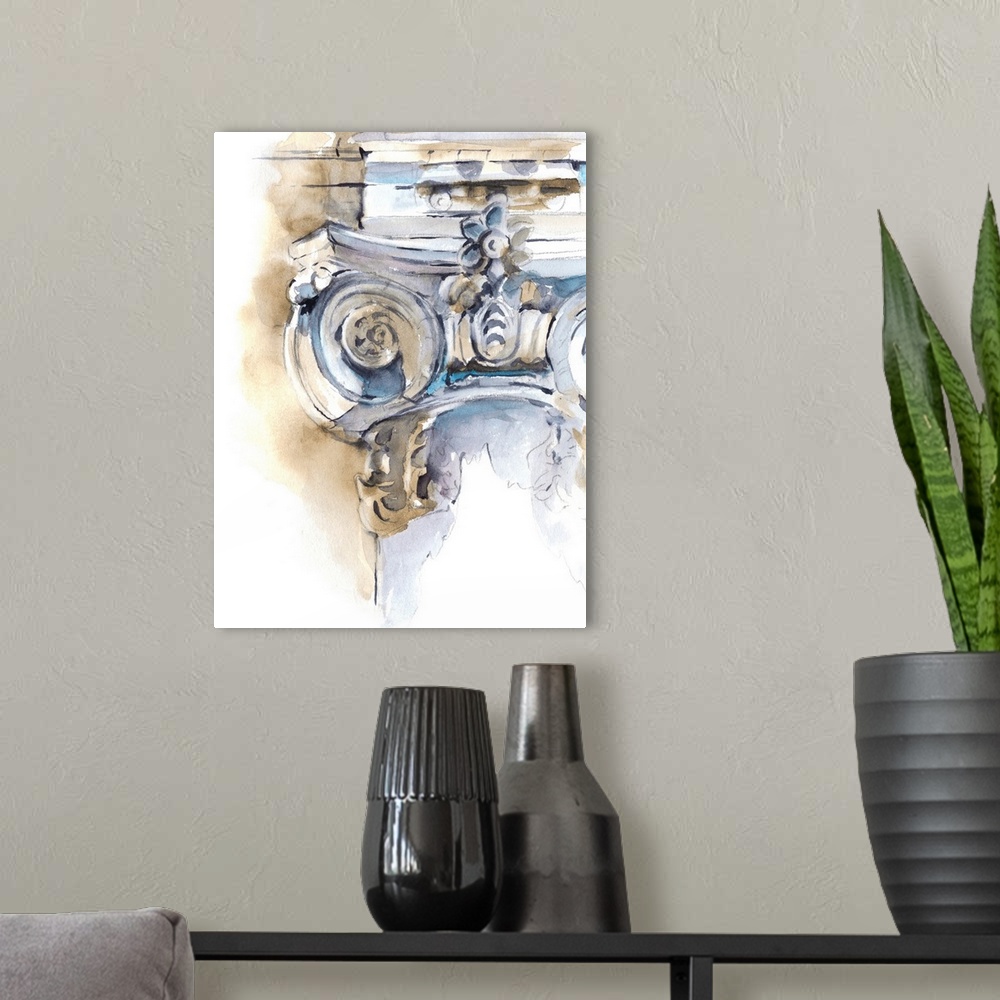 A modern room featuring Architectural Watercolor Sketch II