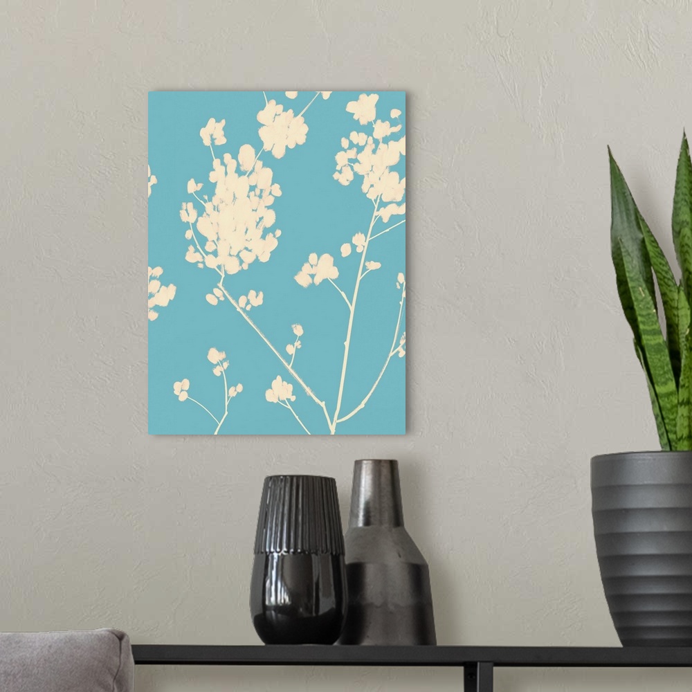 A modern room featuring Cyan Wildflower Silhouettes I