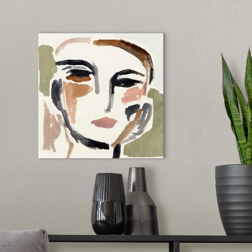A modern room featuring Face Fragments III
