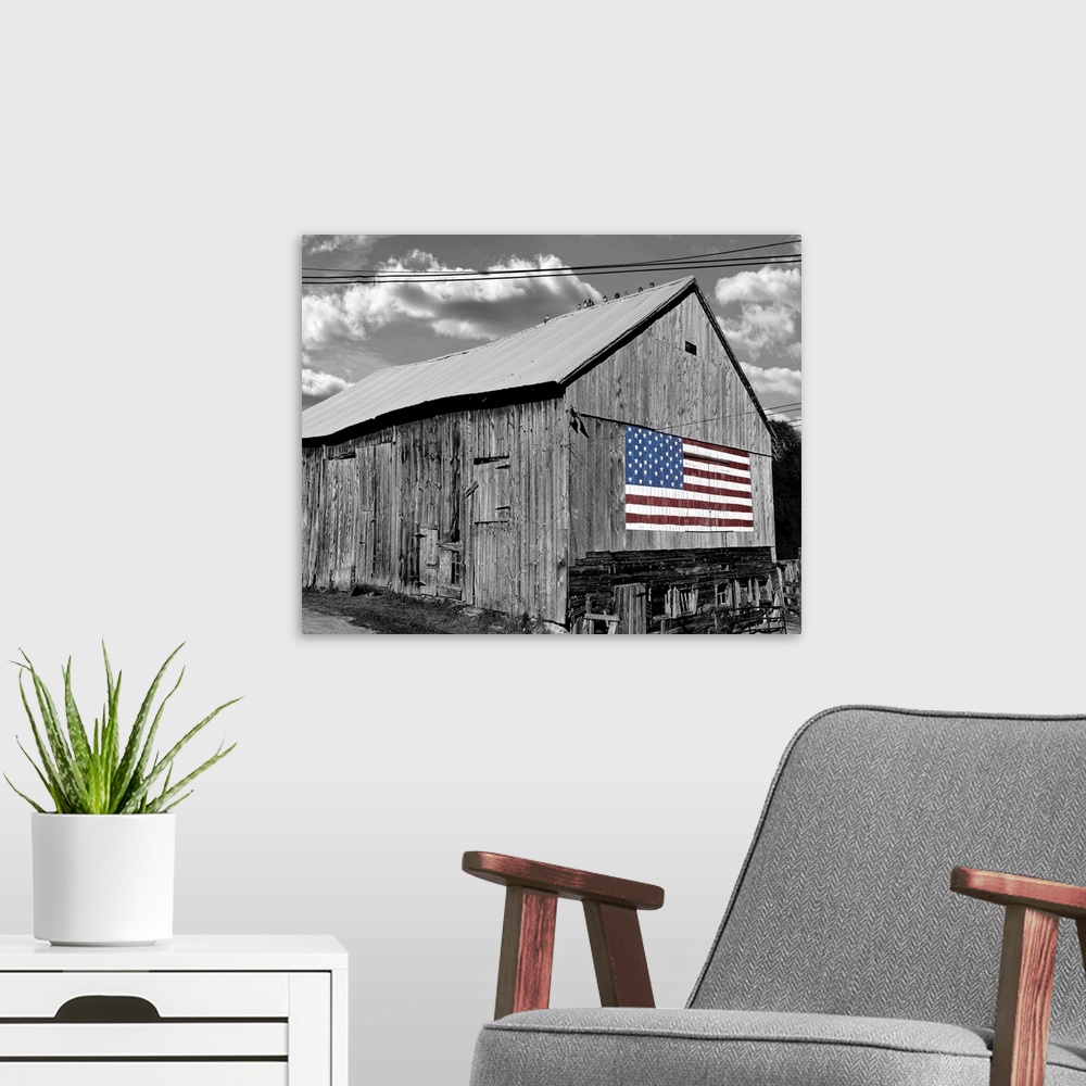 A modern room featuring Flags of Our Farmers IV