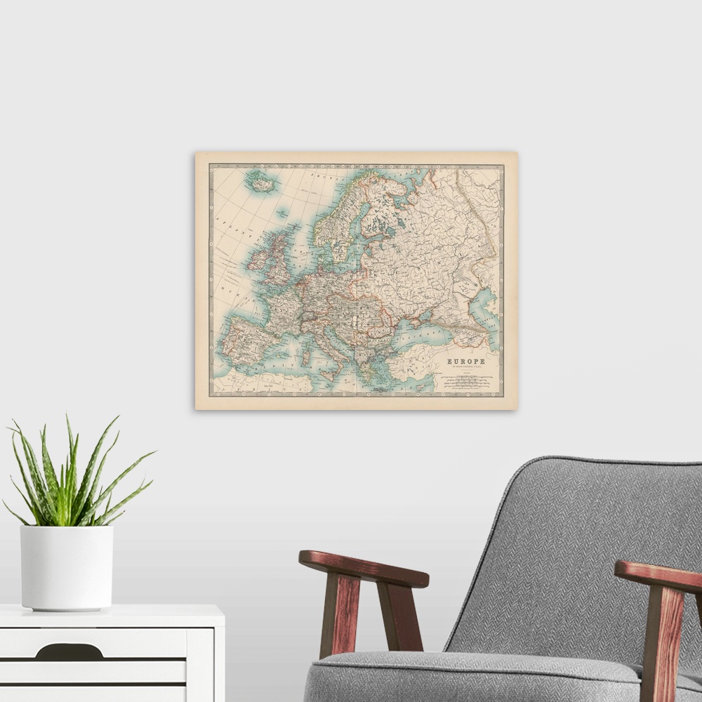 A modern room featuring Vintage map of the continent of Europe.
