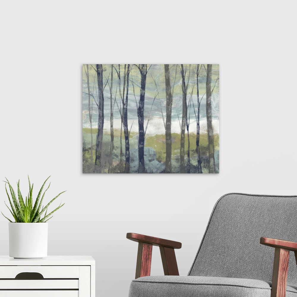 A modern room featuring Pastel Birches I