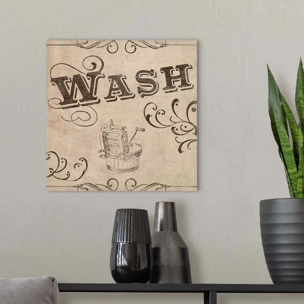 A modern room featuring Vintage Laundry Signs II