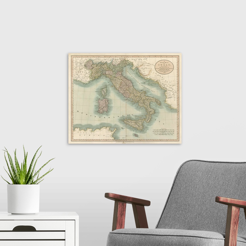 A modern room featuring Vintage Map of Italy