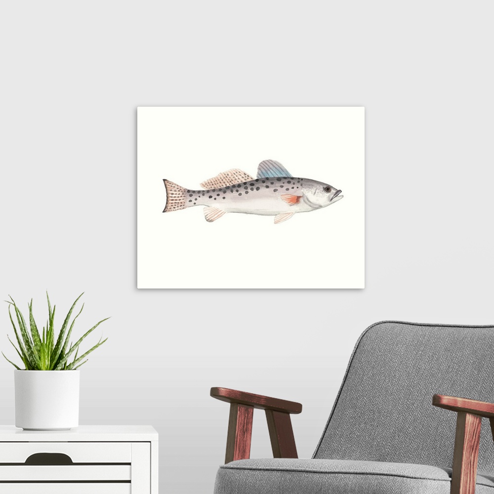 A modern room featuring Watercolor Deep Sea Fish IV