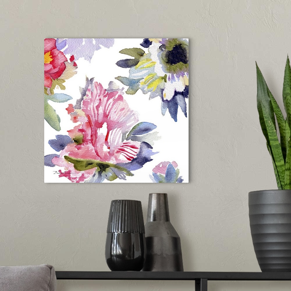 A modern room featuring Watercolor Flower Composition VII