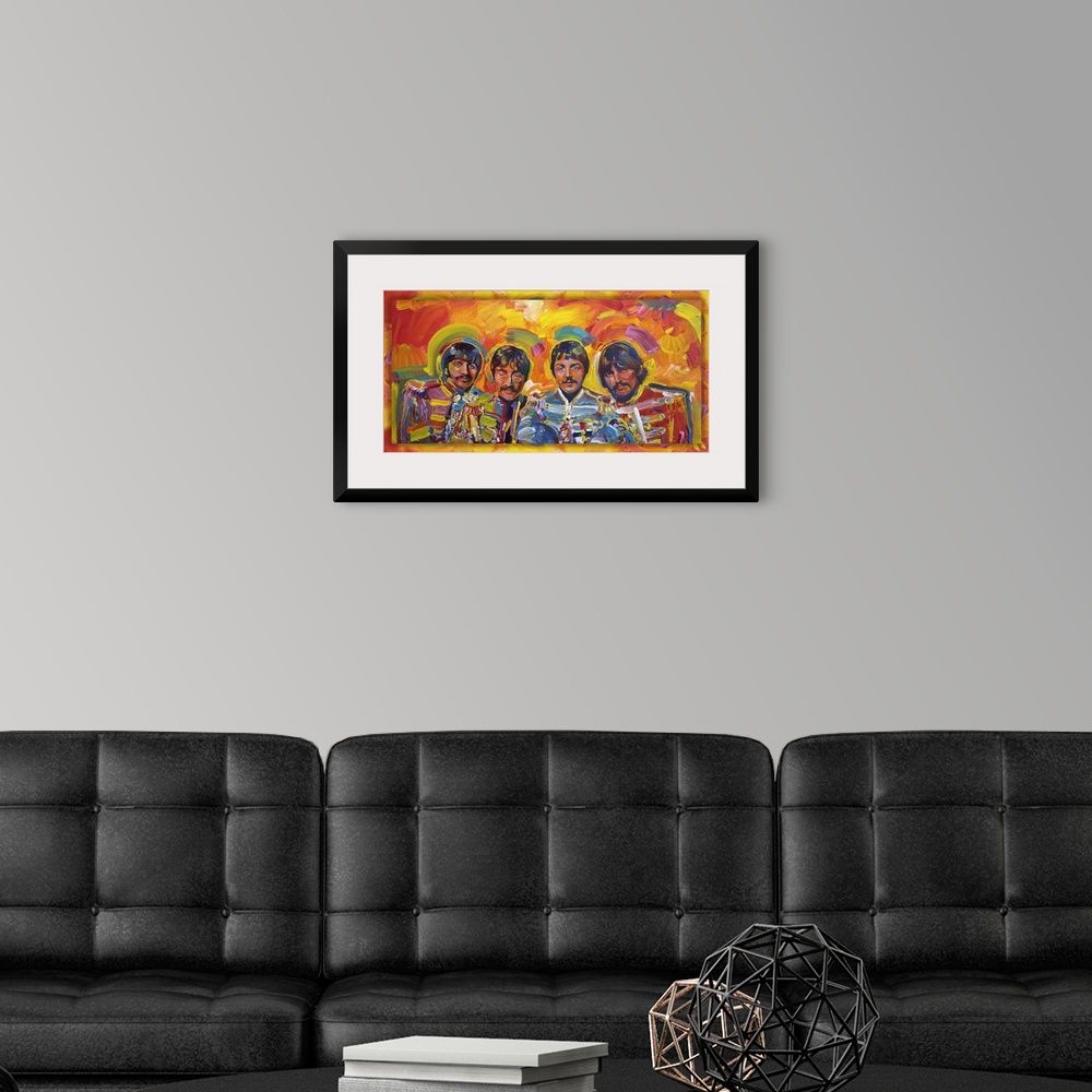 A modern room featuring Beatles Sgt Peppers