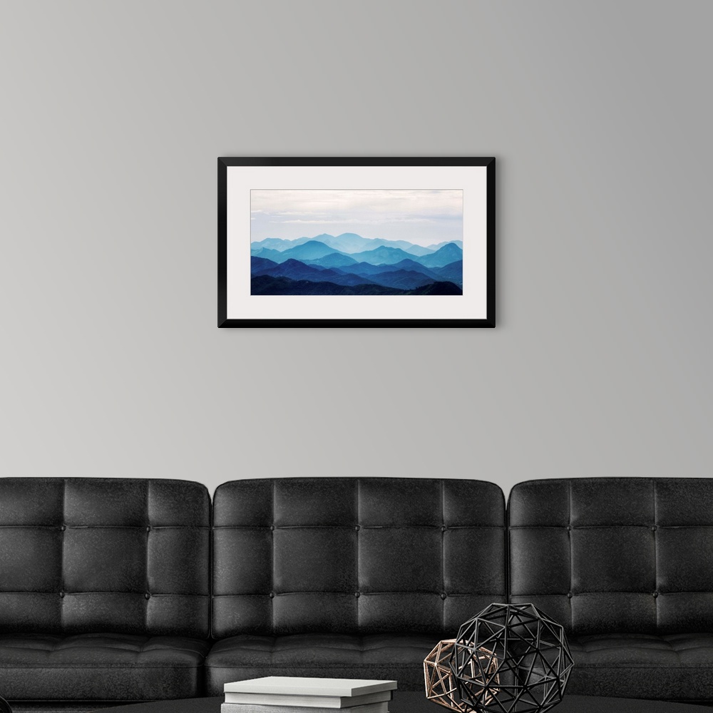 A modern room featuring Landscape image of the Blue Ridge mountains.