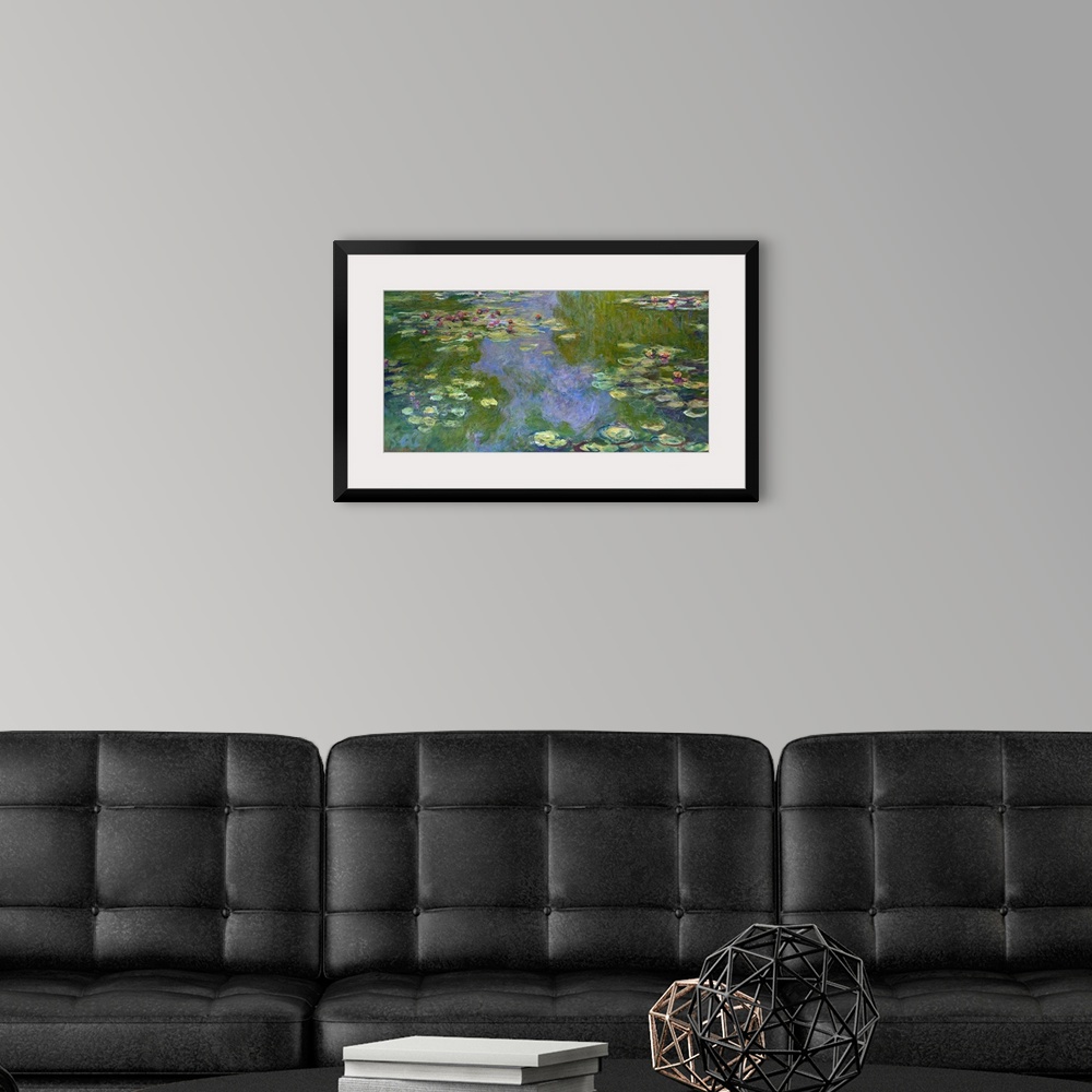 A modern room featuring This work is one of four pictures of water lilies that, quite exceptionally, Monet finished, sign...