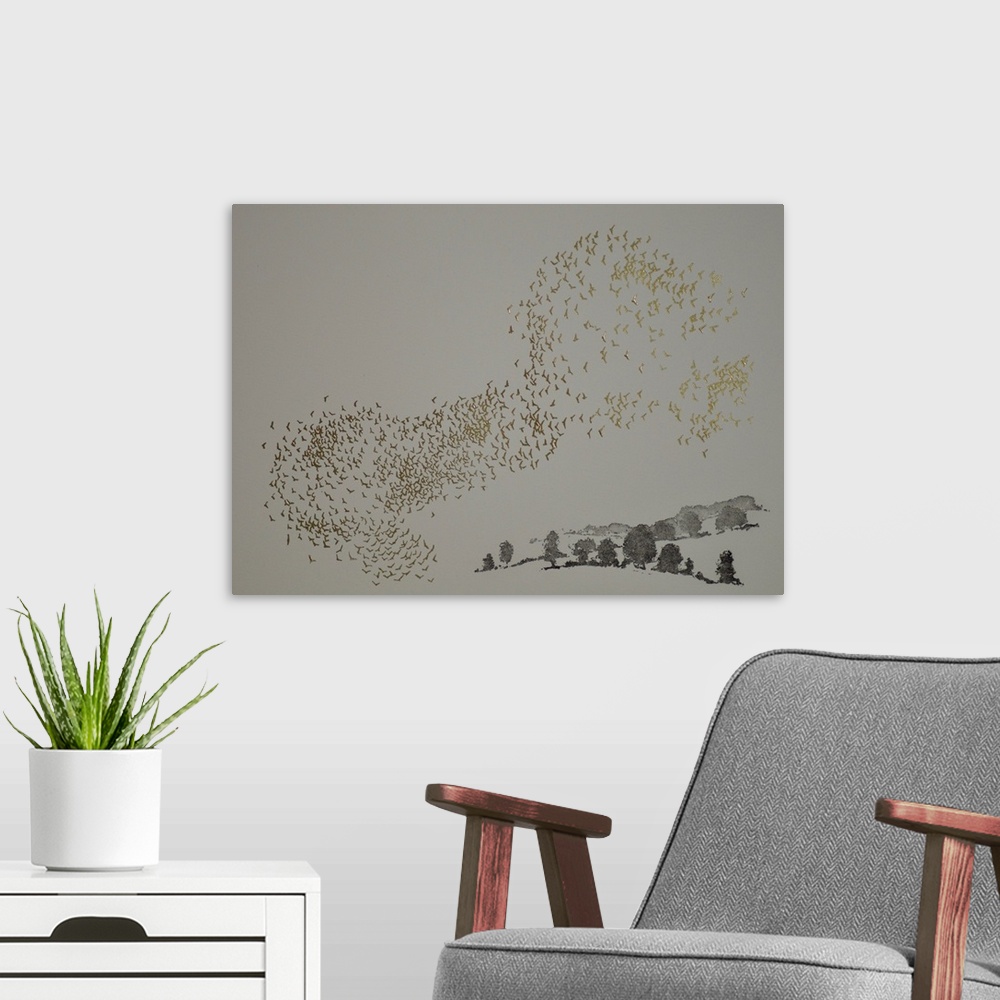 A modern room featuring Originally aquatint and hot leaf stamping on paper.