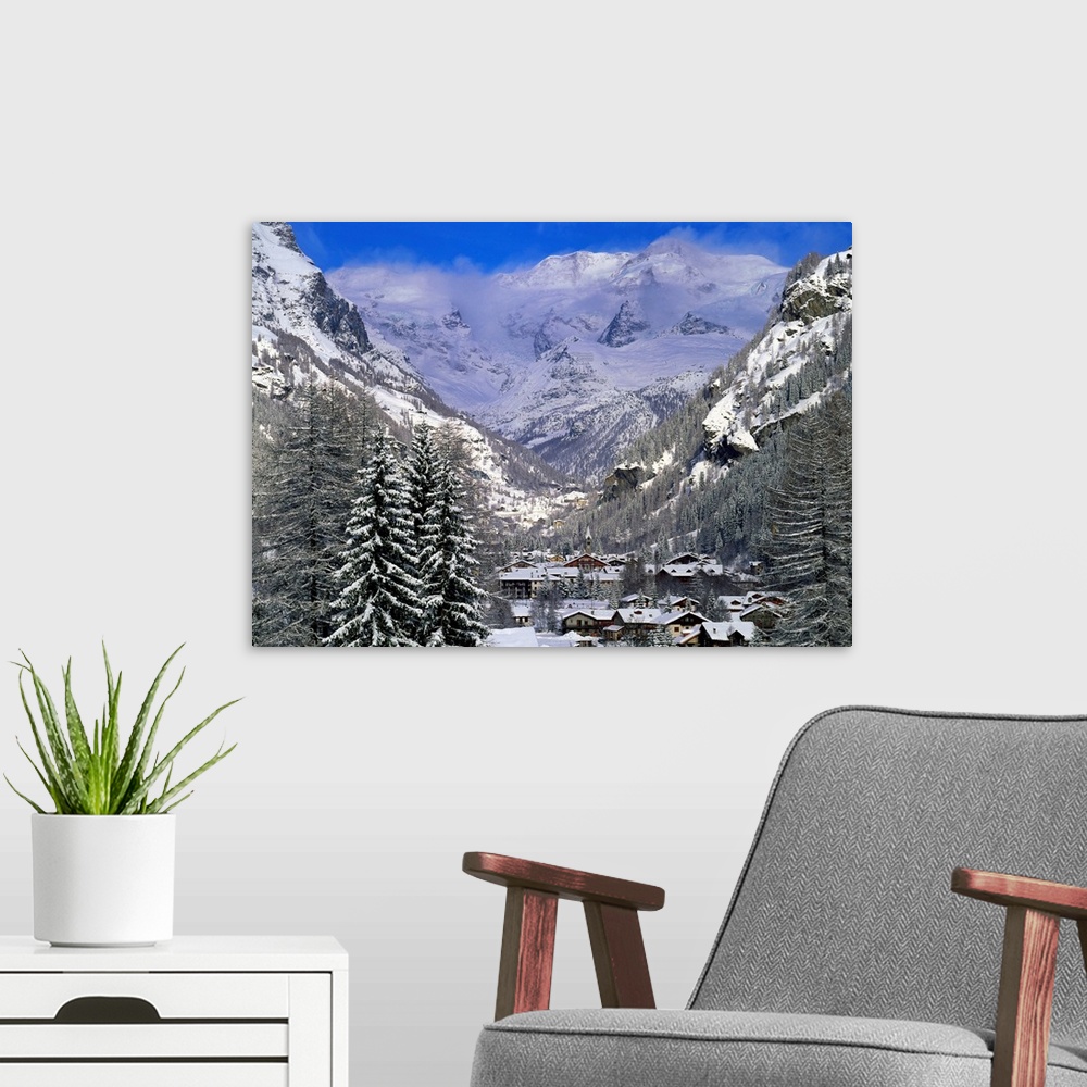 A modern room featuring Italy, Valle d'Aosta, Gressoney Saint Jean, view towards Monte Rosa