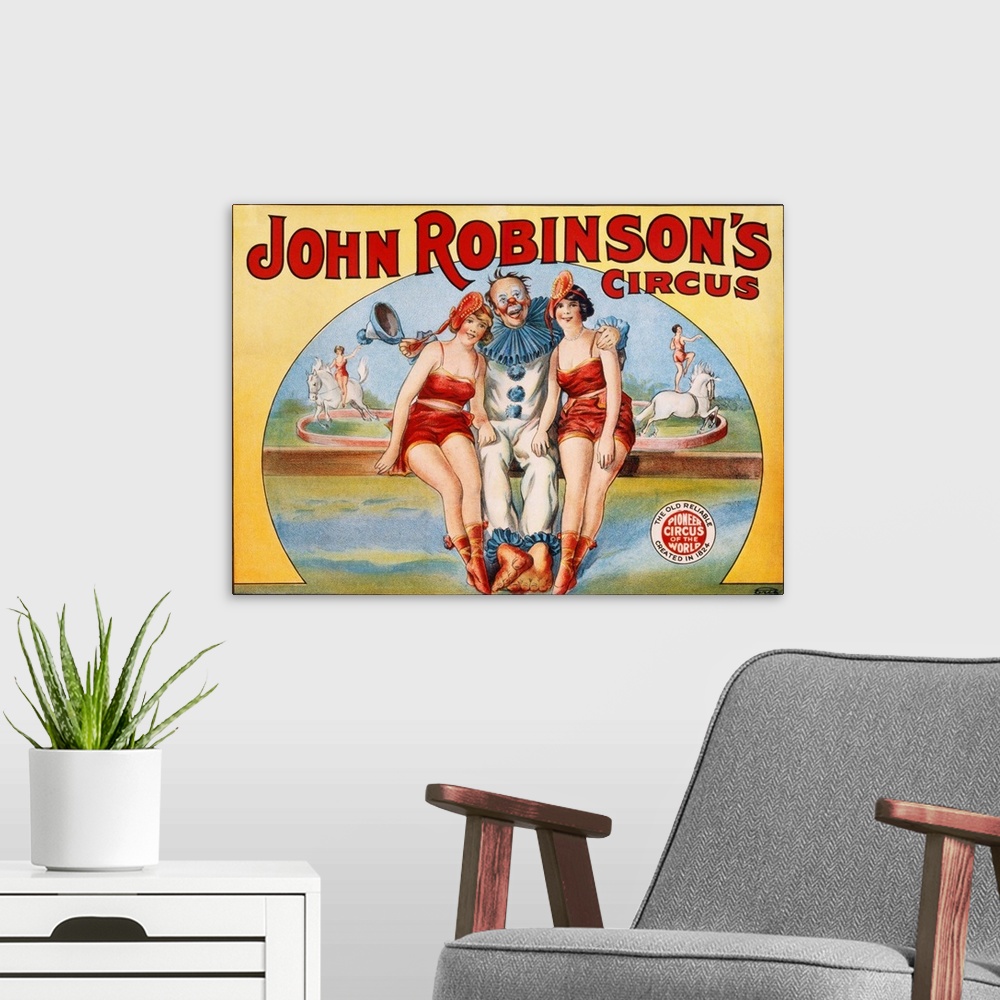 A modern room featuring John Robinson's Circus Poster