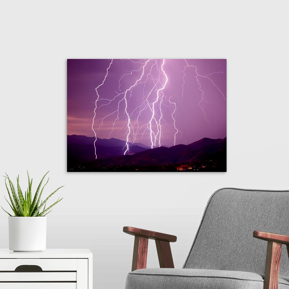 A modern room featuring Lightning Strikes In The Foothills Near Tucson