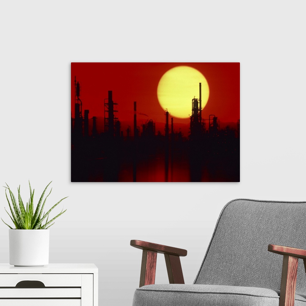 A modern room featuring Oil field at dusk