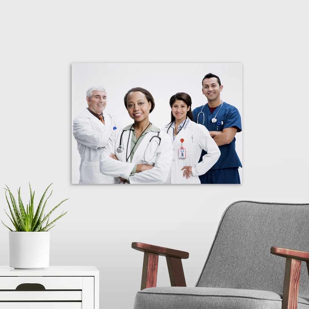 A modern room featuring Portrait of smiling doctors