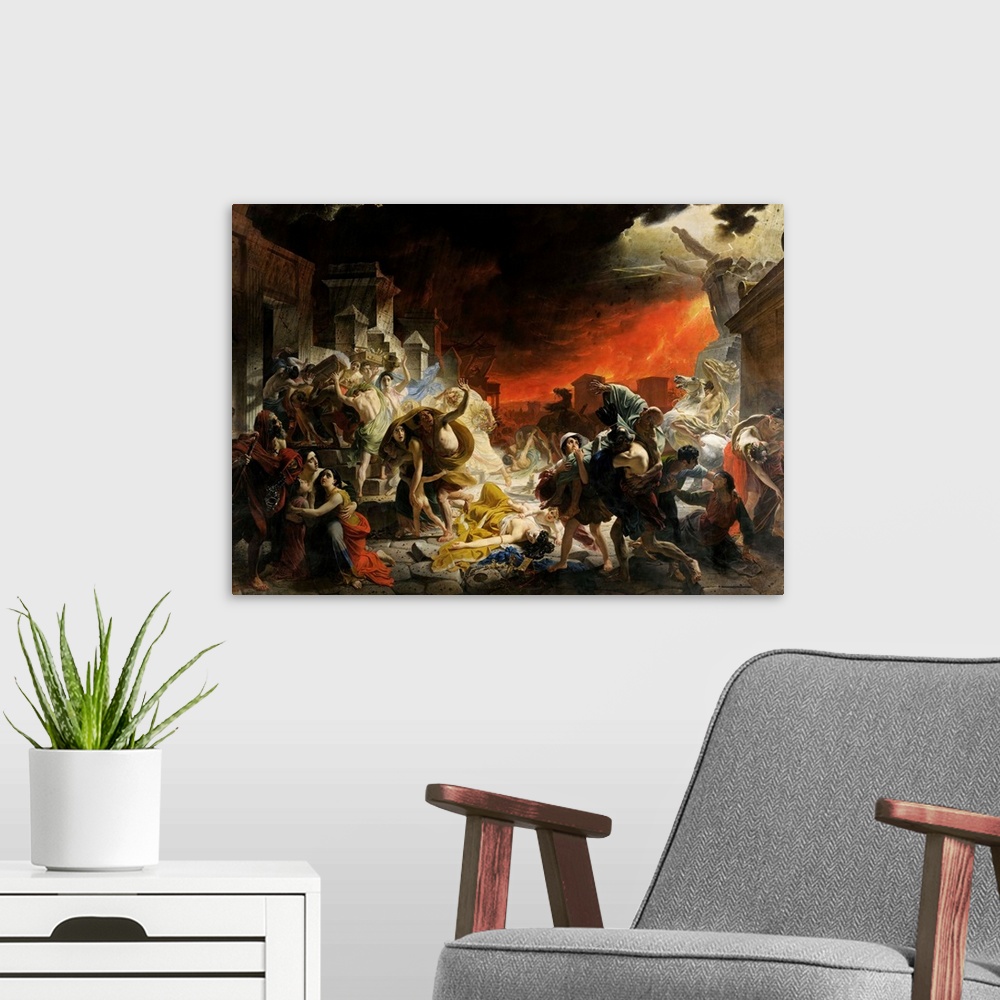 A modern room featuring Karl Briullov (Russian, 17991852), The Last Day of Pompeii , 1830-33, oil on canvas, 456.5 x 651 ...